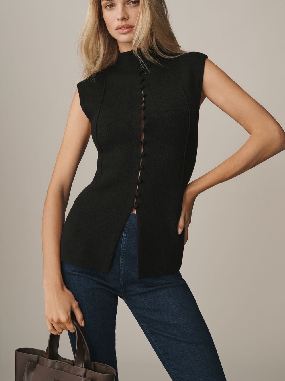 Anthropologie Mock Neck Sleeveless Cardigan Sweater